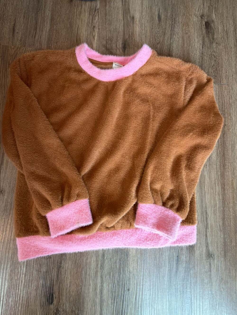 Maeve Fuzzy Sweatshirt Size S Brown Pink Crewneck Pullover